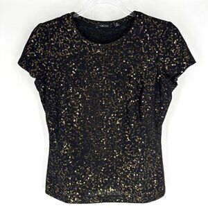 Carlisle Tulle and Sequin Cap‎ Sleeve T-Shirt Black and Gold Size Small